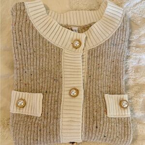Elegant Beige Sweater with Pearl Button Accents